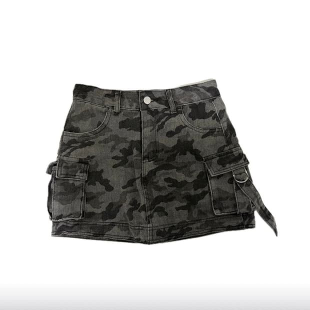 카모플라쥬 그레이블랙 카고 포켓 미니스커트 55~66사이즈 M