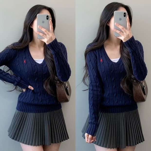 폴로 브이넥 니트 