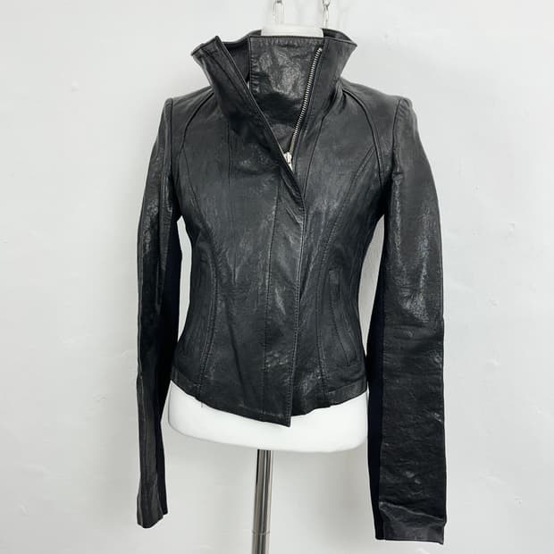 Asymmetric High-Neck Lambskin Jacket