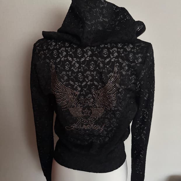 빈티지 레이스 큐빅 후드집업