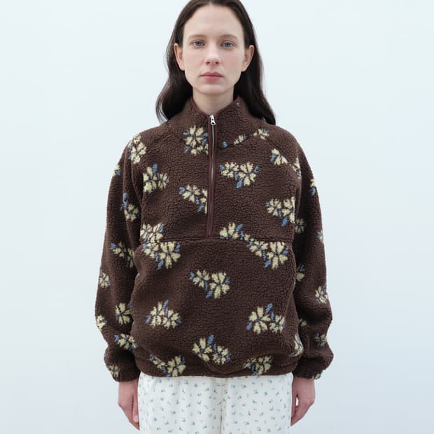 Floral Sherpa Pullover (Brown)