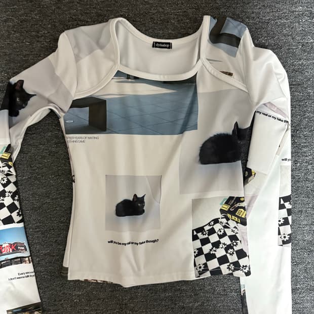 dydoshop 디와이도 고양이 프린팅 긴팔 티셔츠