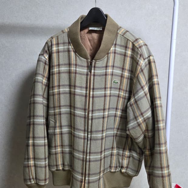 라코스테 체크 블루종 봄버 자켓