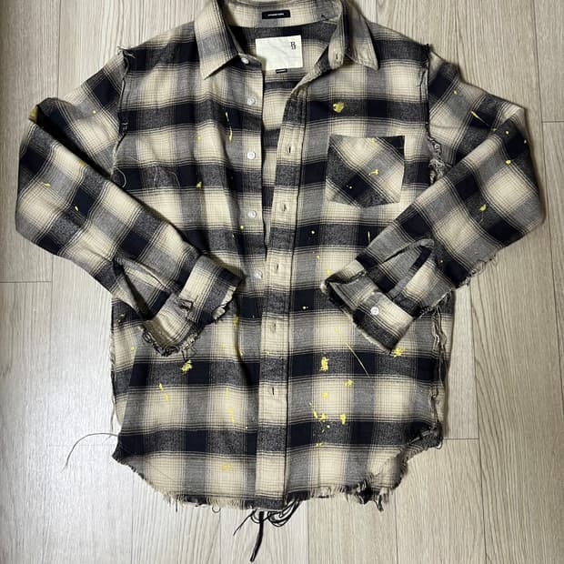 R13 데미지 체크 셔츠