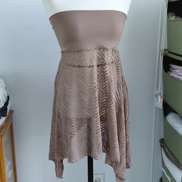 [히피룩] 브라운 튜브탑 레이스 캉캉 원피스