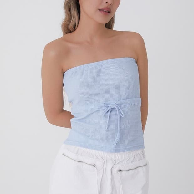FUNFROMFUN WAFFLE TUBE TOP DELICATE BLUE