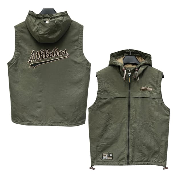 90s MLB 오클랜드 애슬레틱 플리스 후드 베스트 조끼 95
