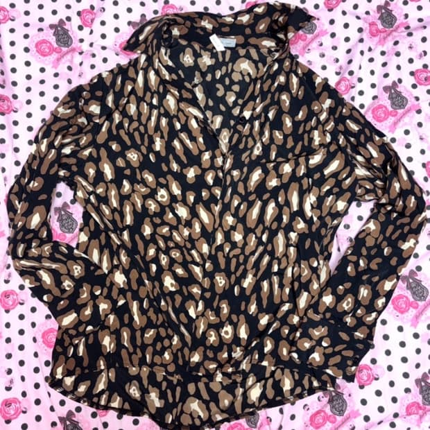 갸루 레오파드 블랙 셔츠