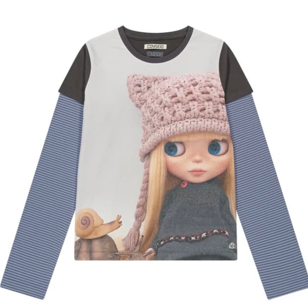 COYSEIO 코이세이오 브라이스 스트라이프 더블 롱슬리브 애쉬브라운