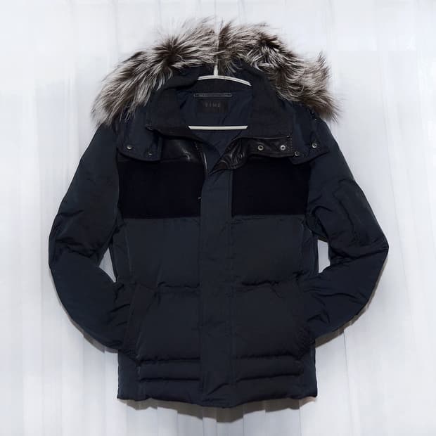 타임옴므 양가죽 울캐시미어 폭스퍼 구스다운 숏패딩 (100)