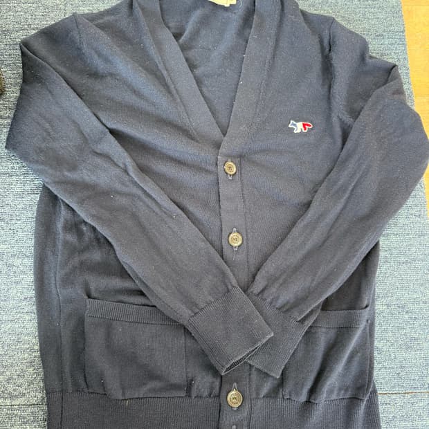 메종키츠네 트리컬러 폭스 가디건 네이비 M