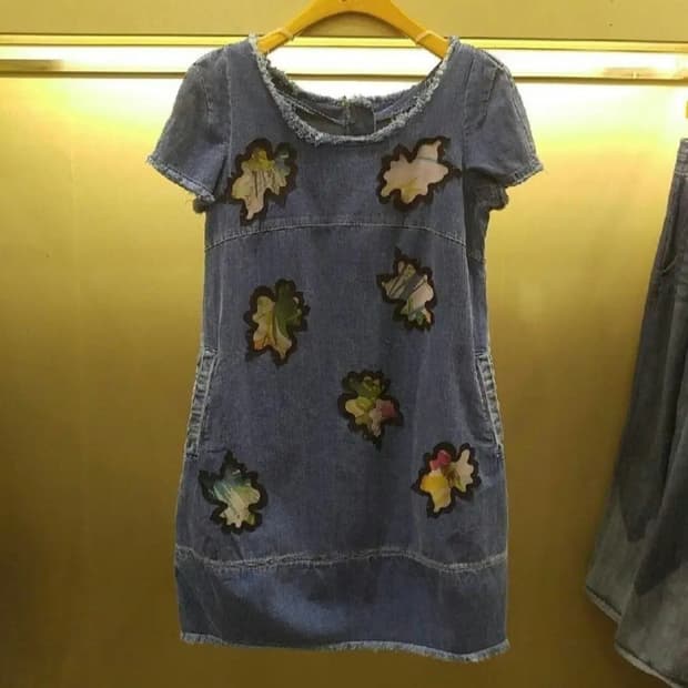 오즈세컨 O2nd 유니크 아플리케 데님 원피스