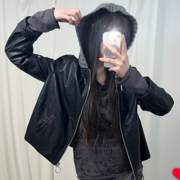 리피나 후드 레더 자켓