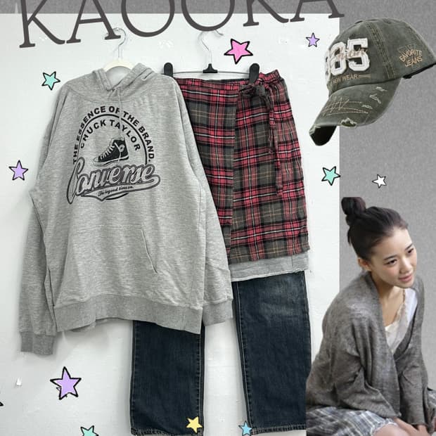 🎨하구미의 작업실 후드티 코디세트🎨 컨버스 후드티 랩스커트 그런지 