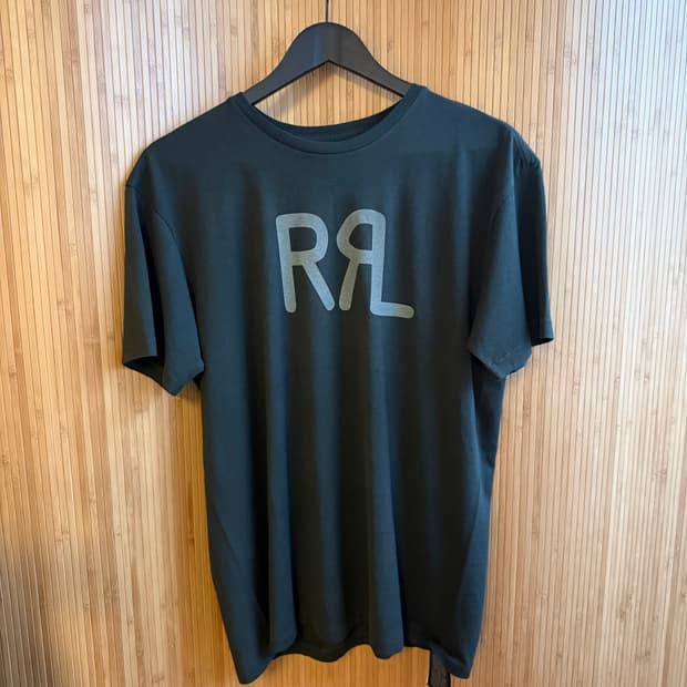 더블알엘 RRL 로고 페이디드 반팔 티셔츠 블랙 캔버스