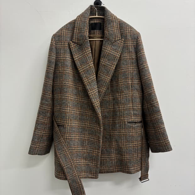 ORR 오르 체크 패턴 벨티드 코트 자켓