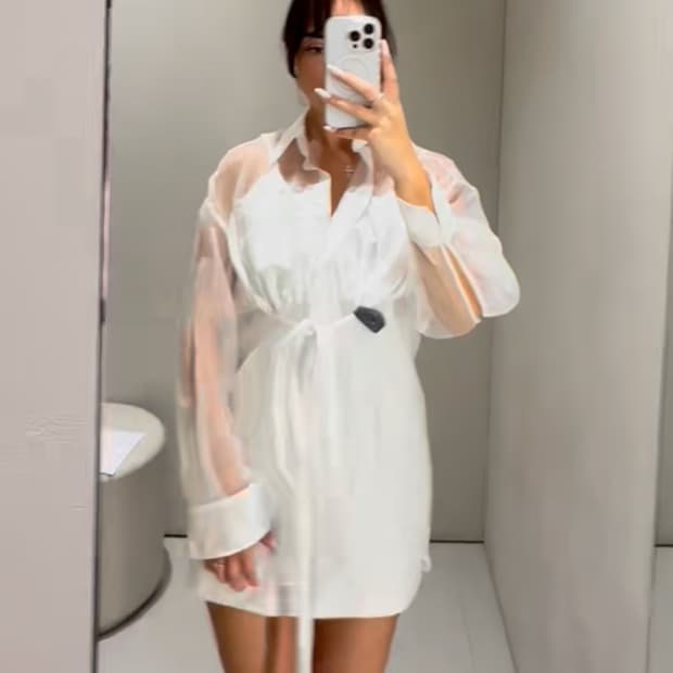 자라 오버사이즈 포플린 오간자 셔츠 