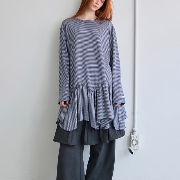 렌세 언발란스 플레어 롱 티셔츠