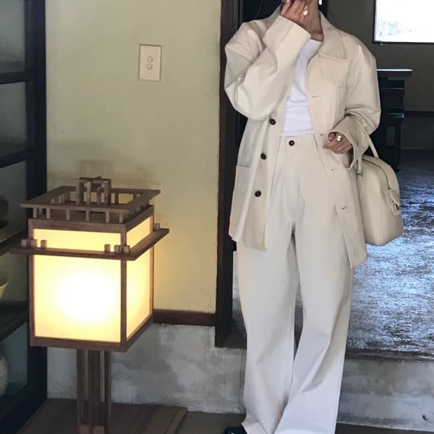 새상품)파르벵 farven 헤링본 워크 자켓+팬츠 M 세트 아이보리