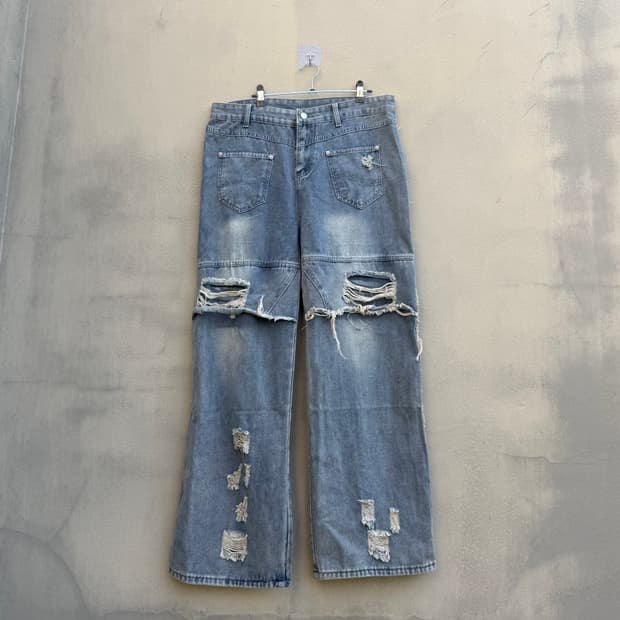 Layered Double-Knee Distressed Denim