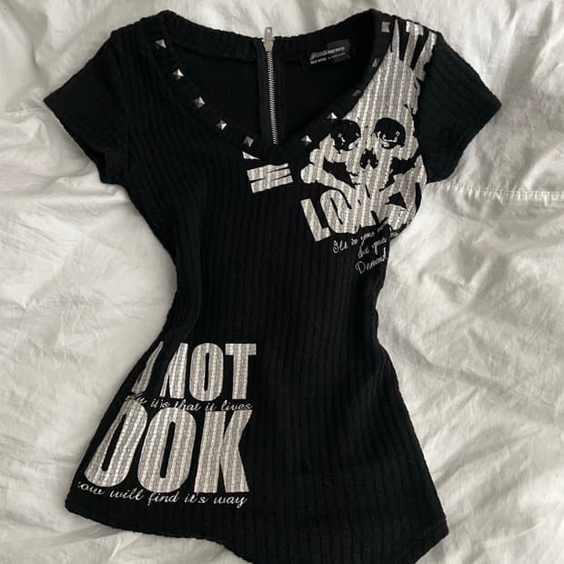 punk studded skull 펑크 스터드 해골 프린팅 반팔티셔츠