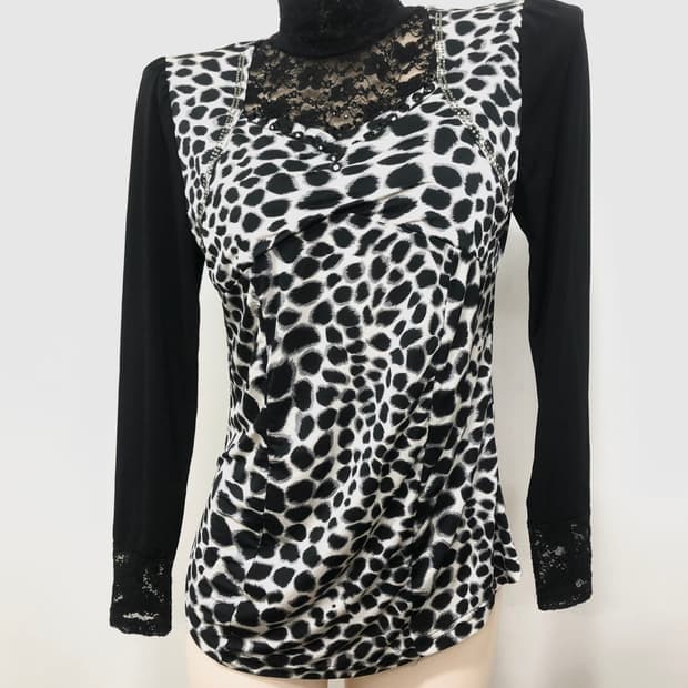 leopard pattern lace long sleeve