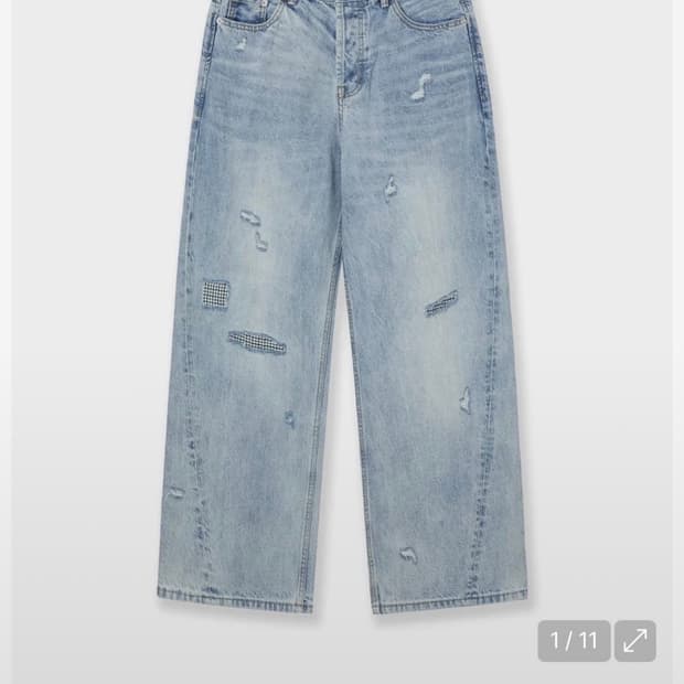 CHECK PATCHWORK DENIM PANTS [LIGHT BLUE]