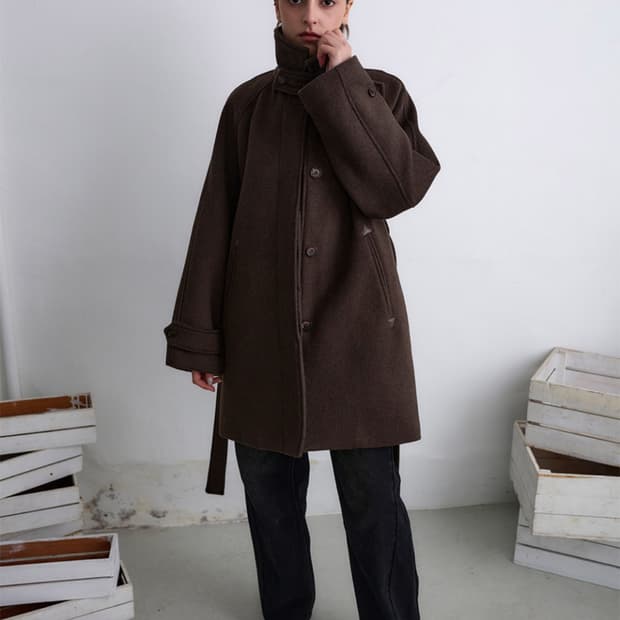 밀로우먼 울 래글런 하프코트 브라운 S