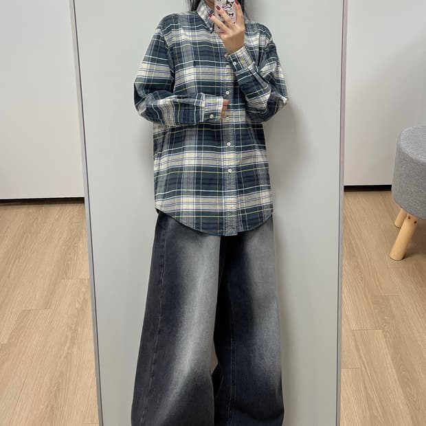 폴로 랄프로렌 90s 그린 브라운 체크 남방 셔츠