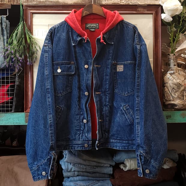 90s 폴로 컨트리 데님자켓 후드 레이어드 M