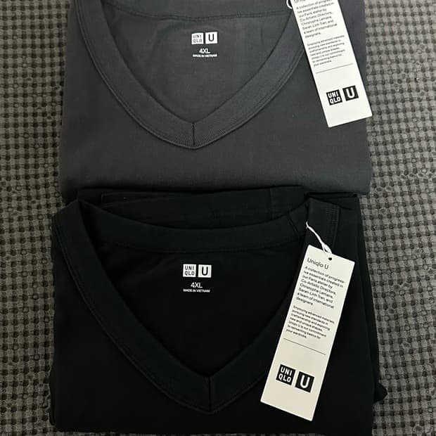 [4XL/2개일괄] 유니클로 U 브이넥 티셔츠 블랙 그레이