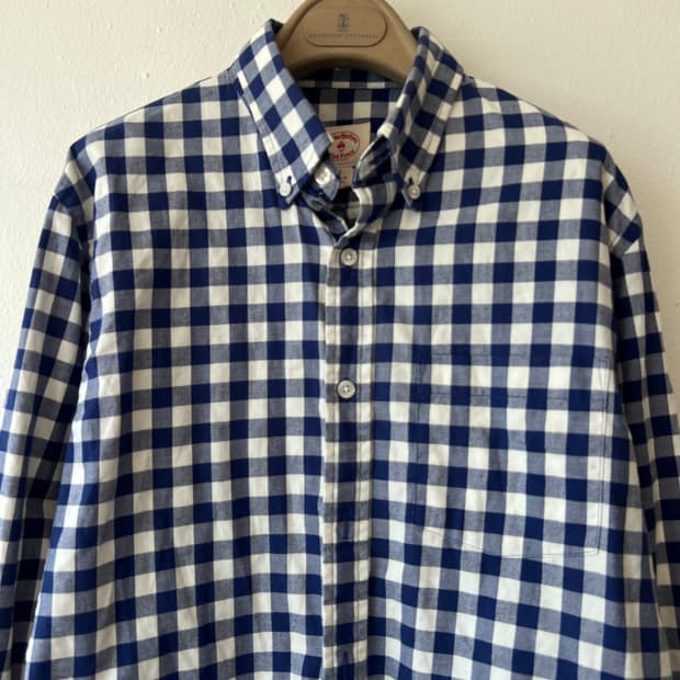 브룩스브라더스 남성 네이비 깅엄체크 코튼긴팔셔츠