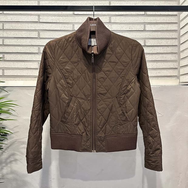 JPN VINTAGE 퀼팅 크롭 자켓 니트카라 하이넥 디테일 브라운
