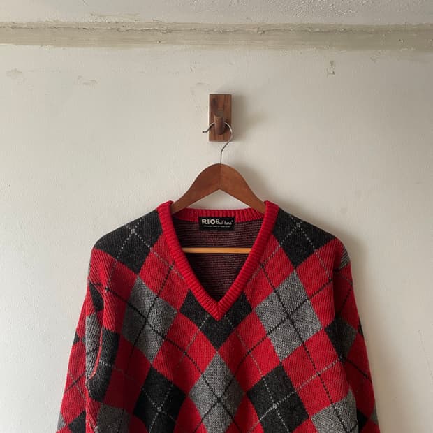 Vintage Rio Brothers Argyle V-Neck Knit