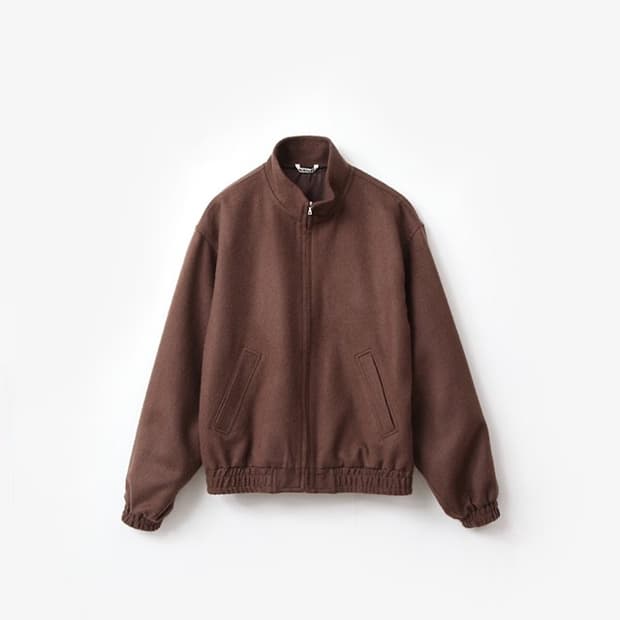 오라리 23FW 베이비 카멜 플란넬 집 블루종 다크 브라운