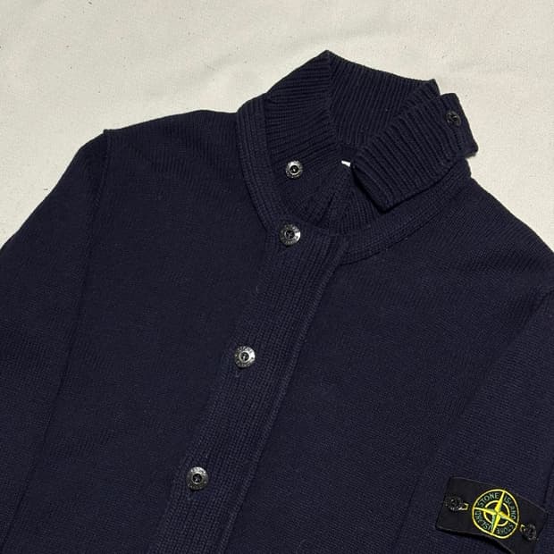 XL 스톤아일랜드 패치와펜 하이넥 버튼 니트집업
