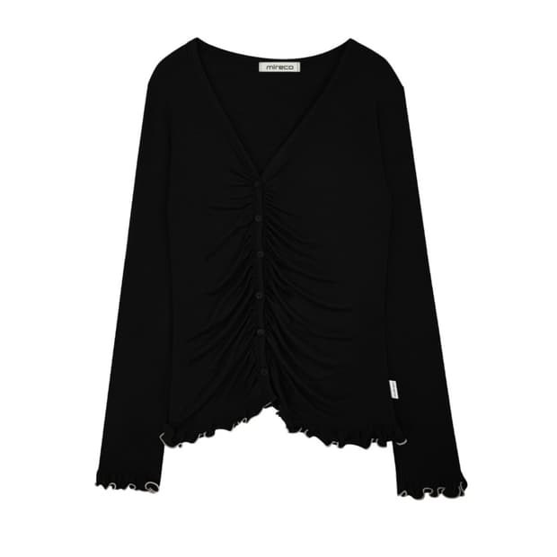 미레코 ASYMMETRIC SHIRRING LACE CARDIGAN 