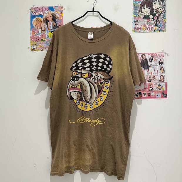 Ed Hardy Print Brown sleeved T-shirt