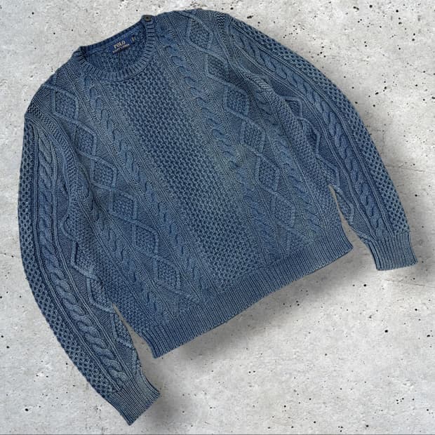 [L] 폴로 랄프로렌 아란 케이블 니트 스웨터 블루 D417