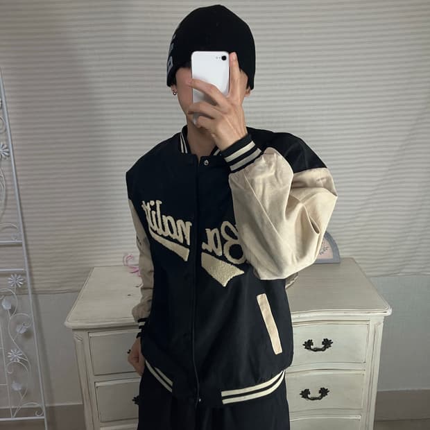 빈티지 네이비 크림 야구 점퍼 748 y2k 스트릿 갸루 펑키 일본빈티지