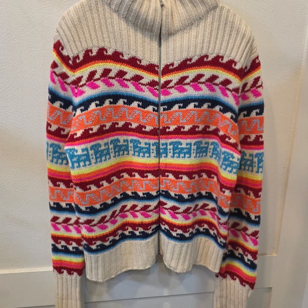 베네통 빈티지 패턴 니트 집업 가디건