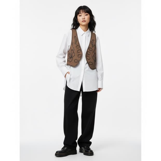 Benetton 베네통 브라운 비즈 크롭 베스트 (빈티지)