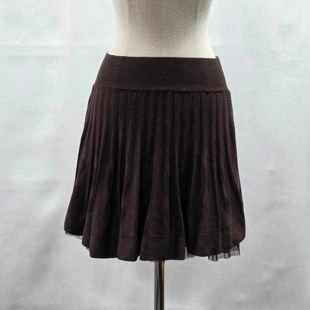 1147 에고이스트 정품 니트 플리츠 스커트 브라운 55
