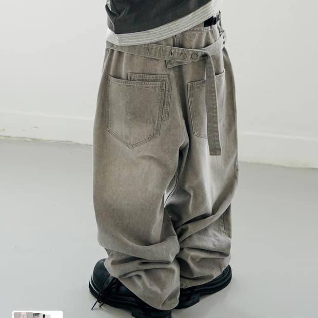코인서울 X 밈더워드로브 스톤 벨티드 와이드 데님 팬츠 2