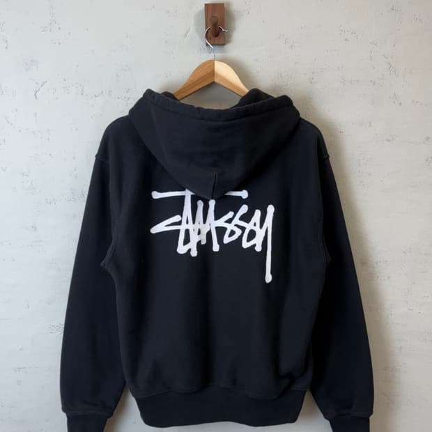 스투시 헤비스웻 베이직 로고 블랙 후드집업