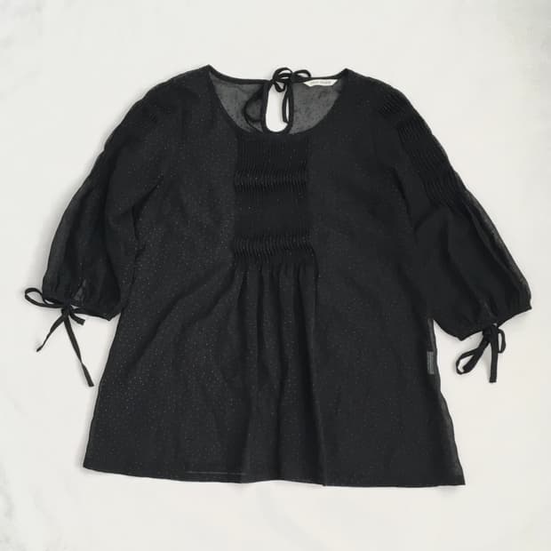 Polka-Dot Sheer Ribbon Blouse