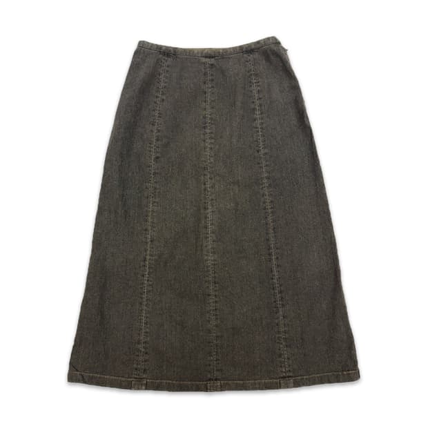 빈티지 PINORE 블랙브라운 라인 데님 롱 스커트