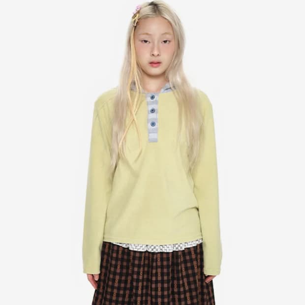 유쓰배쓰 Hooded Henley Tee _lime