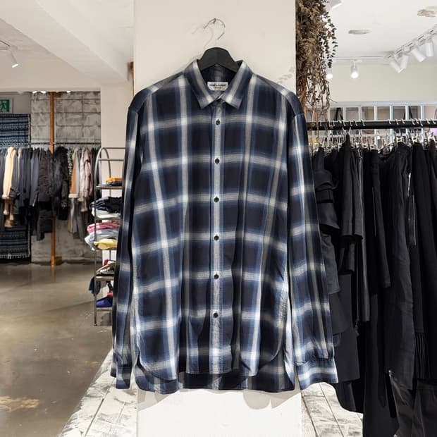 생로랑 블루 블랙 타탄 체크 셔츠
