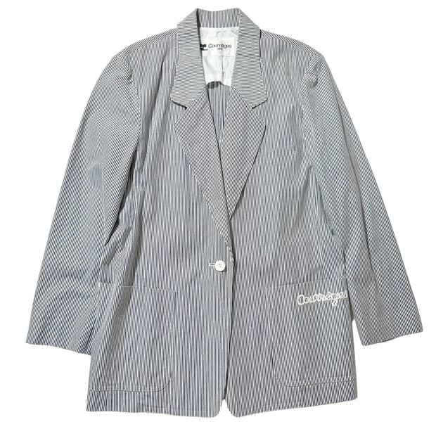 꾸레쥬 로고 포켓 스트라이프 싱글 블레이저 자켓